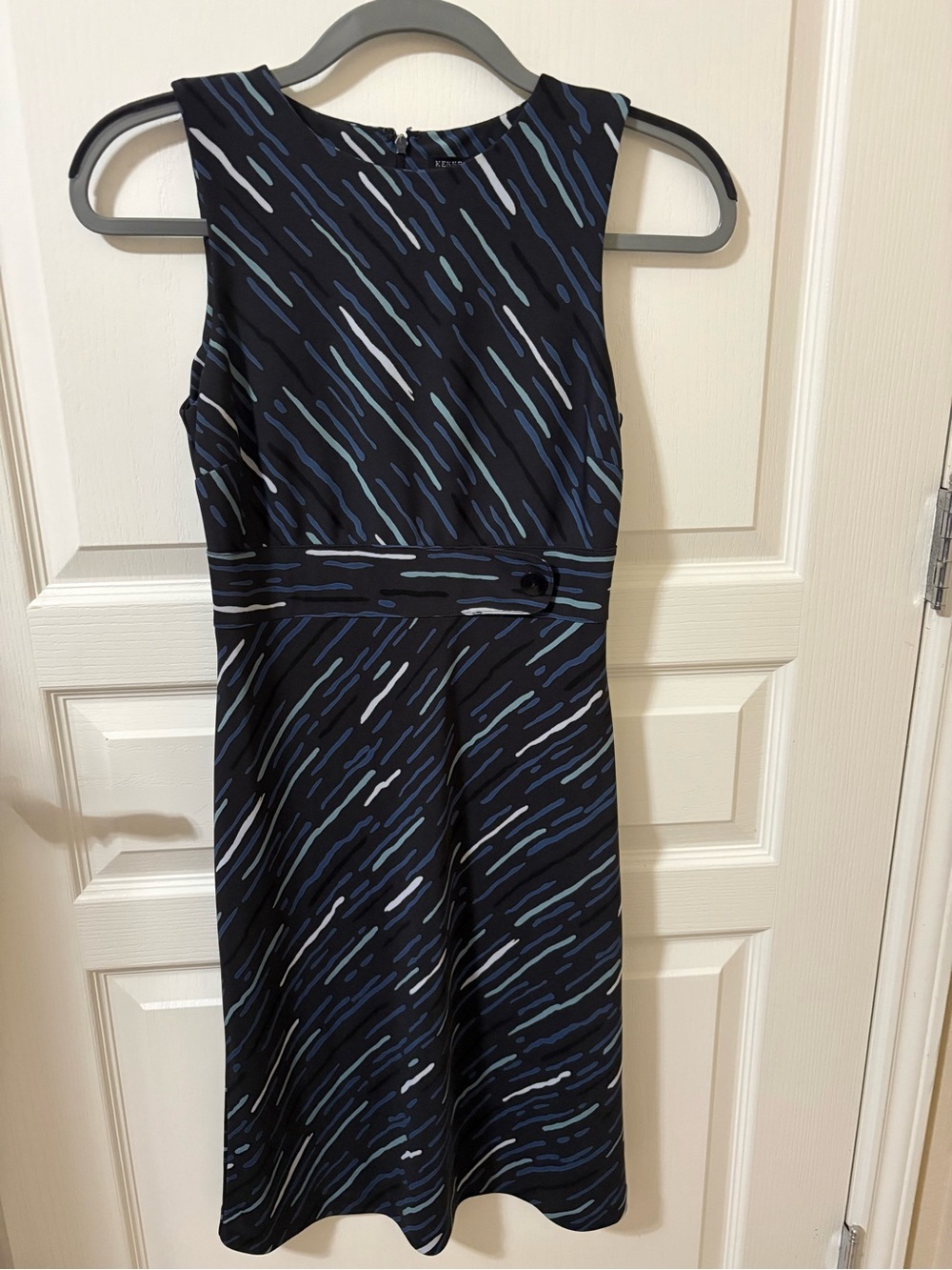 Kenneth Cole New York Navy Dress with Blue and White Dash Print